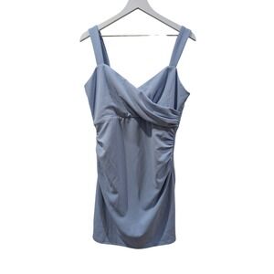 Cider Womens XL Light Blue Ruched Bodycon Mini Dress Wrap Neck NWT